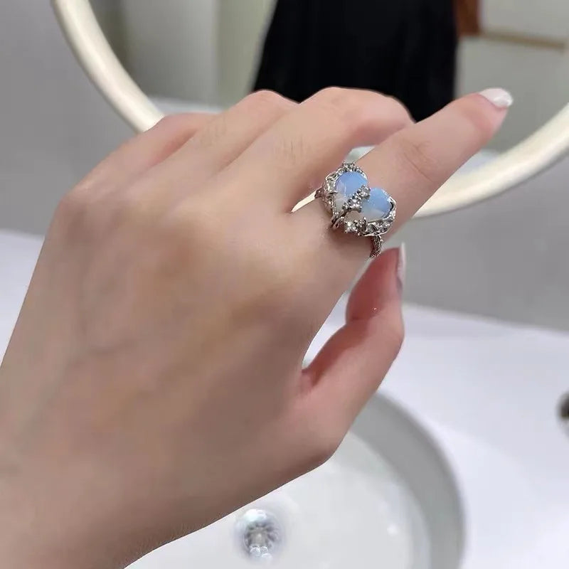 Heart & Crystal Rings Set