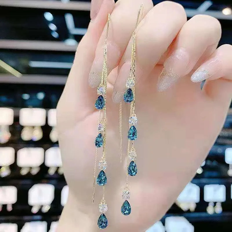 Green Zircon Tassel Earrings with Teardrop & Bar Drop Styles