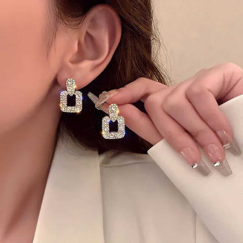Cushion Halo CZ Drop Earrings — Gold-Tone