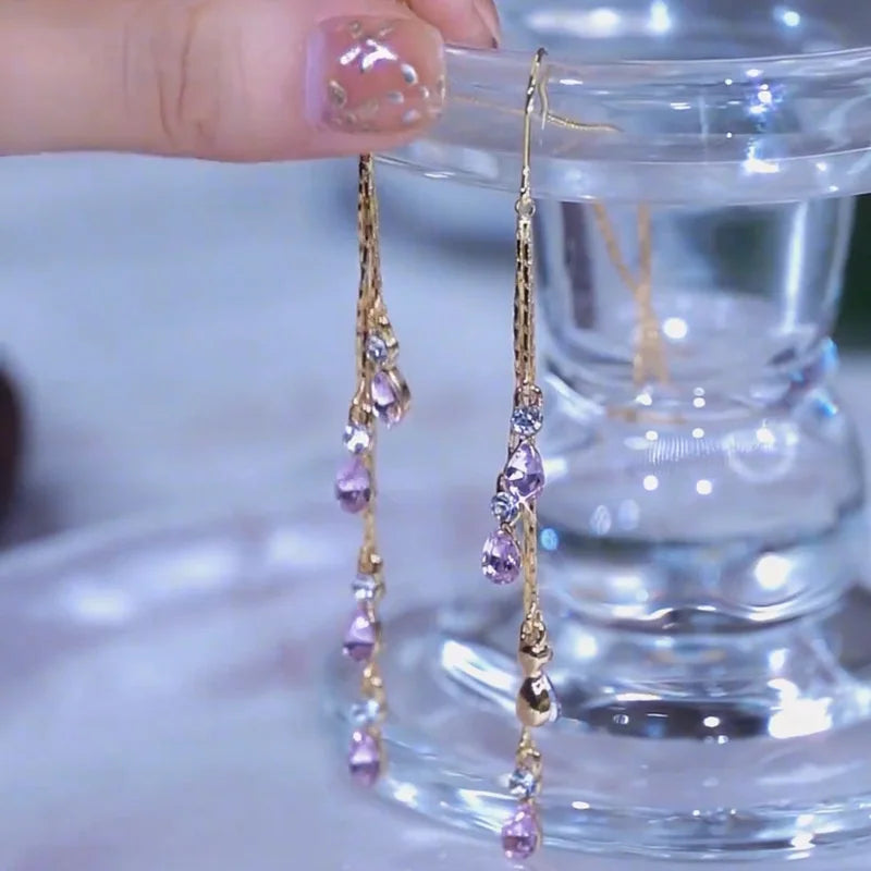 Green Zircon Tassel Earrings with Teardrop & Bar Drop Styles