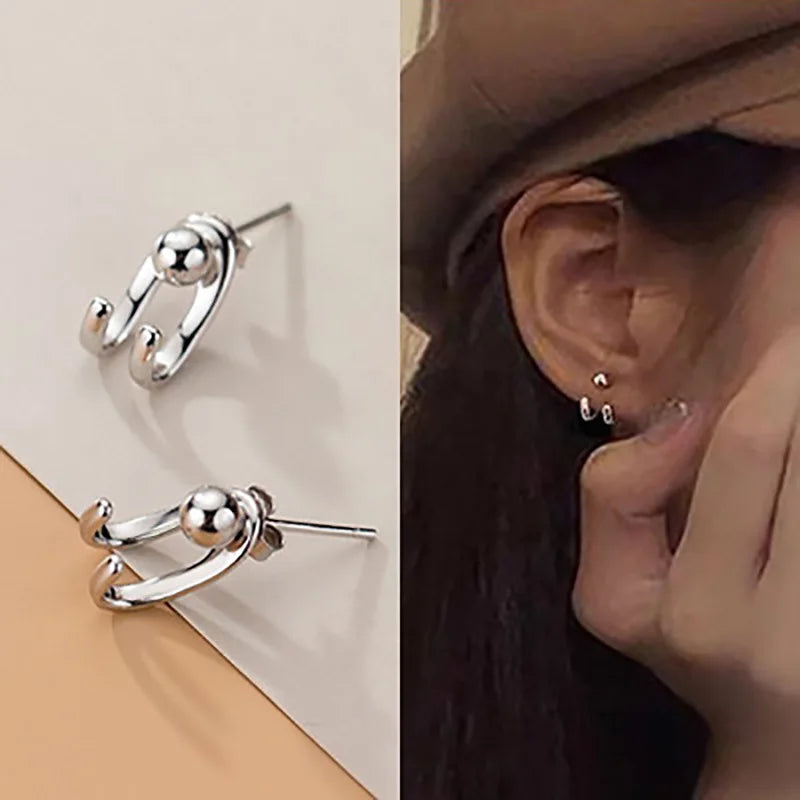 Retro Minimalist Geometric Square Stud Earrings with Detachable Triangles