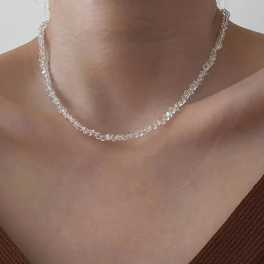 Triangle Crystal Bead Necklace with Gold & Silver Chains