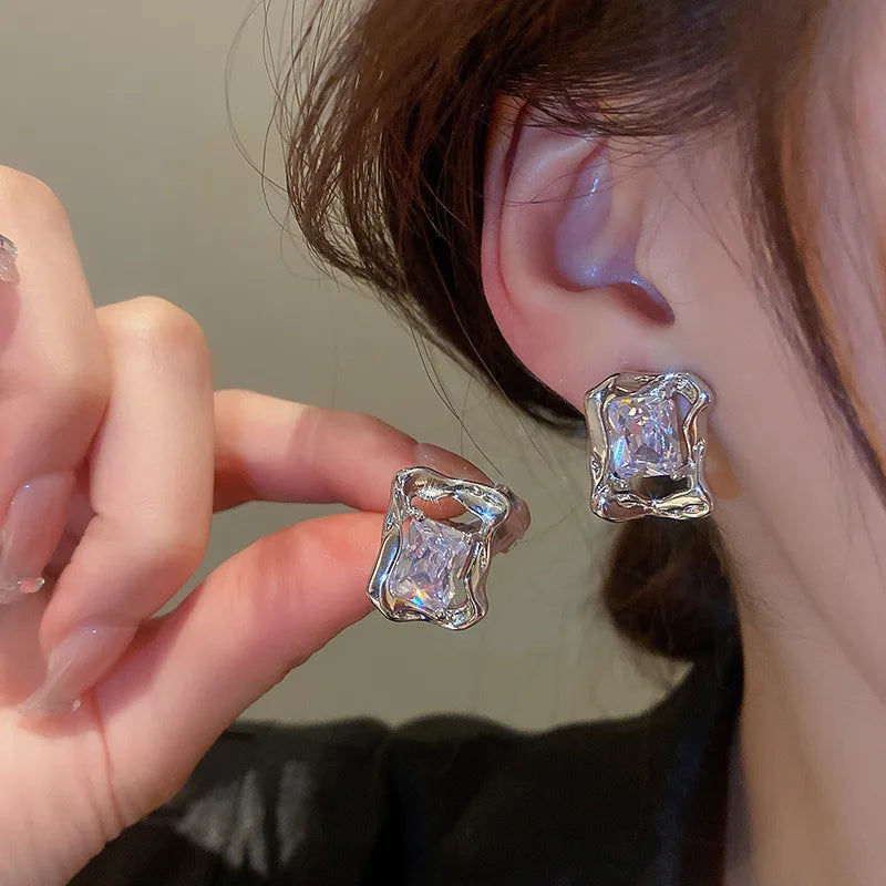 Cushion Halo CZ Drop Earrings — Gold-Tone
