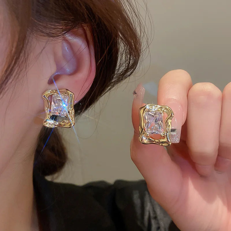 Cushion Halo CZ Drop Earrings — Gold-Tone
