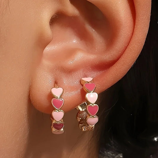 Pastel Heart Hoop Earrings with Multicolor Hearts – Blue & Pink