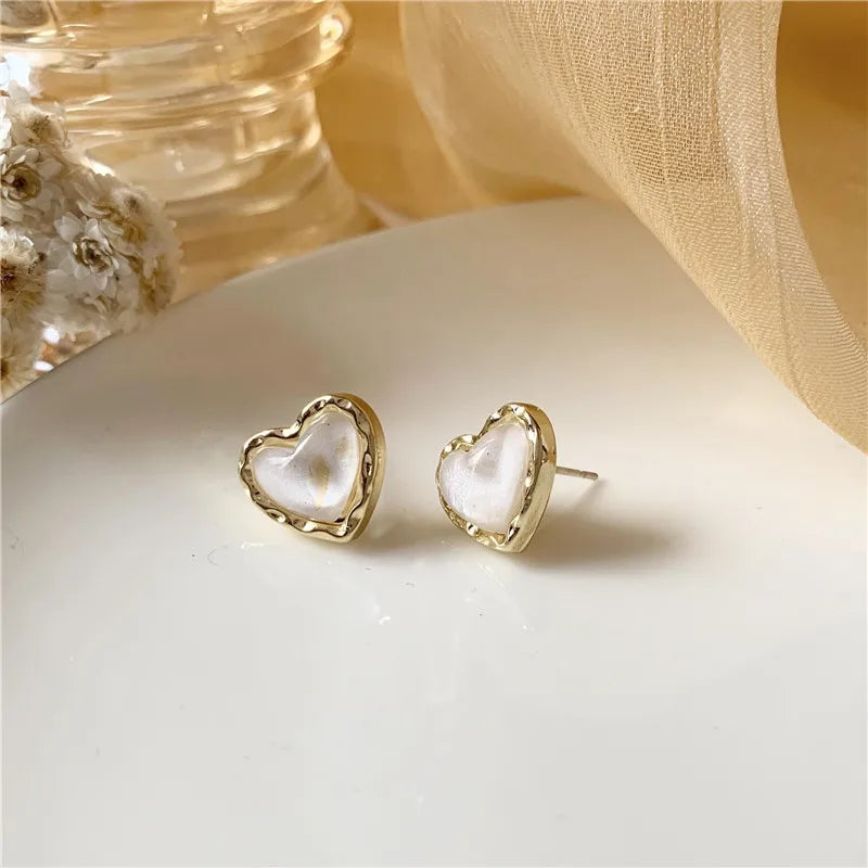 Heart Stud Earrings with Open, Enamel & Pearl Styles