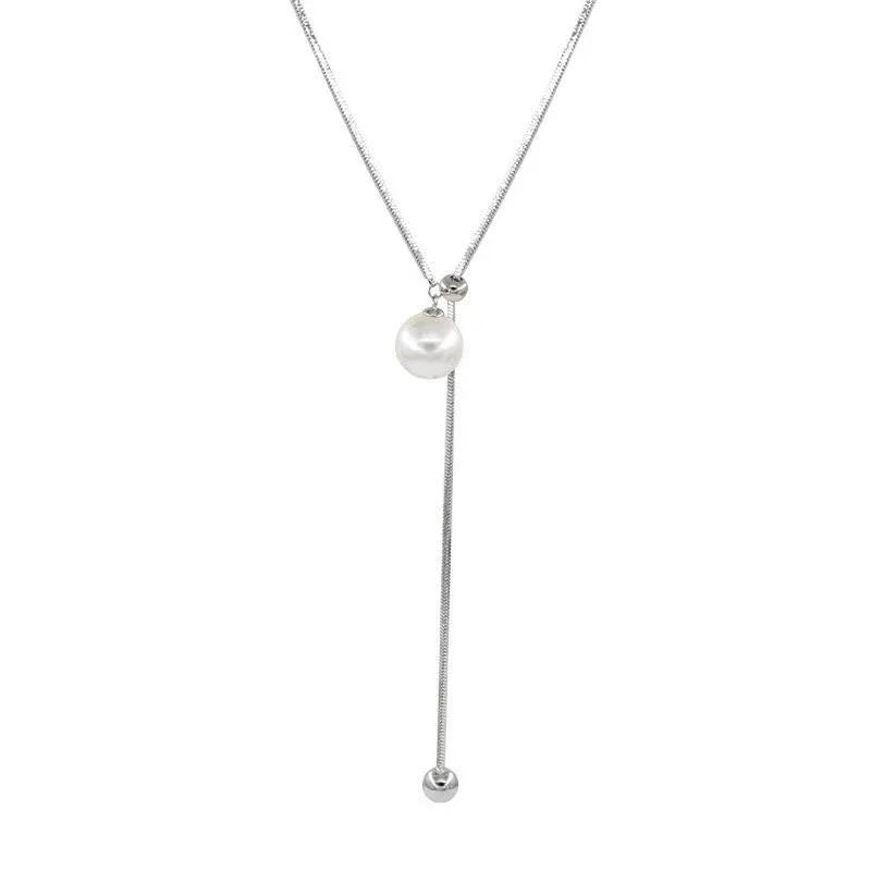 Long Tassel Lariat Necklaces with Pearl & Geometric Pendants