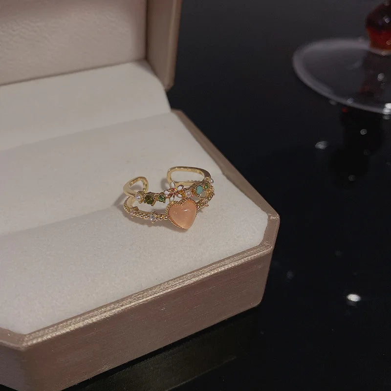 Heart & Crystal Rings Set