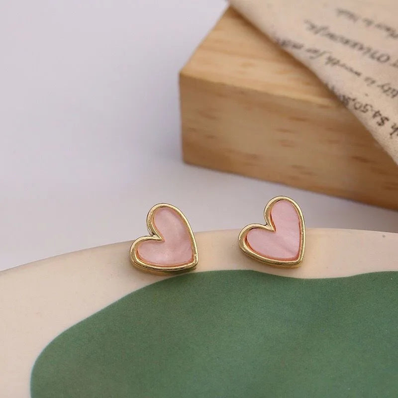 Heart Stud Earrings with Open, Enamel & Pearl Styles