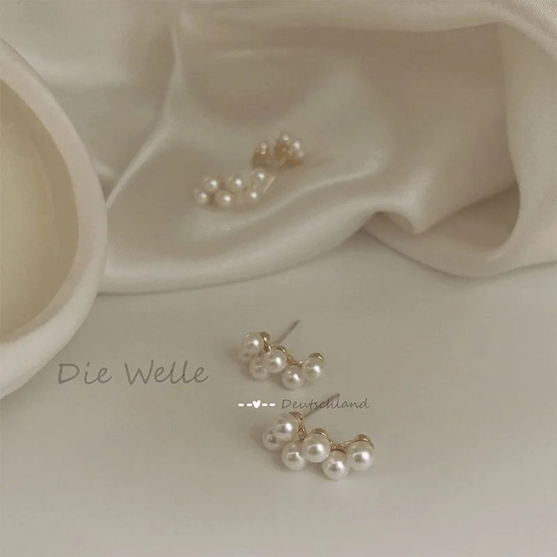 White Pearl Drop Earrings with Golden Round Hoops – 2024 Korean Fashion
