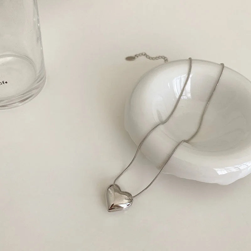 Delicate Heart Pendant Necklace — Adjustable Snake Chain