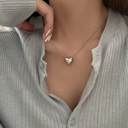 Delicate Heart Pendant Necklace — Adjustable Snake Chain