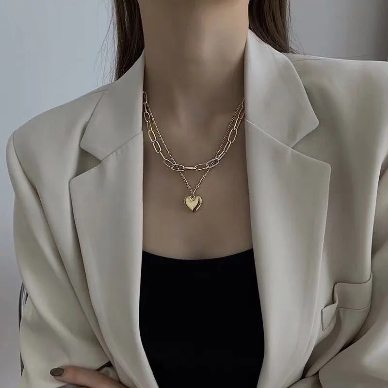 Delicate Heart Pendant Necklace — Adjustable Snake Chain