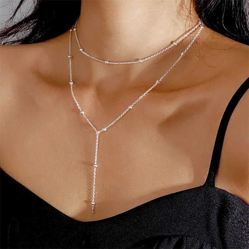 Layered Lariat Necklaces with Gold & Silver Y-Chain Styles