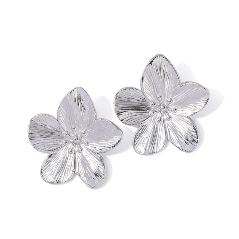 Petal & Bud Cluster Stud Earrings with Gold, Silver, Red, Green & Black