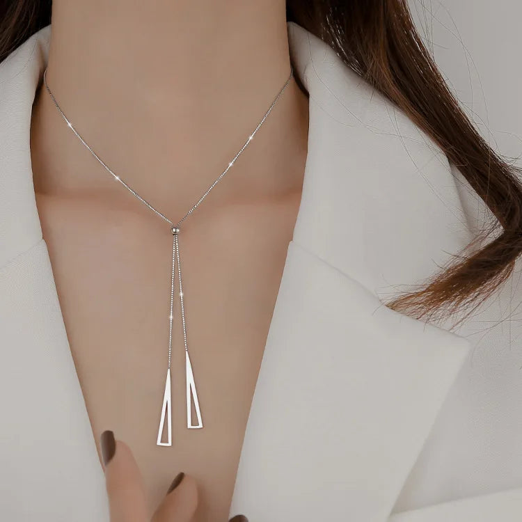 Long Tassel Lariat Necklaces with Pearl & Geometric Pendants