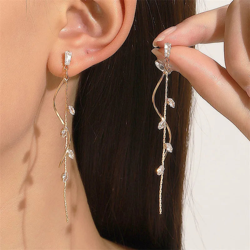 Green Zircon Tassel Earrings with Teardrop & Bar Drop Styles
