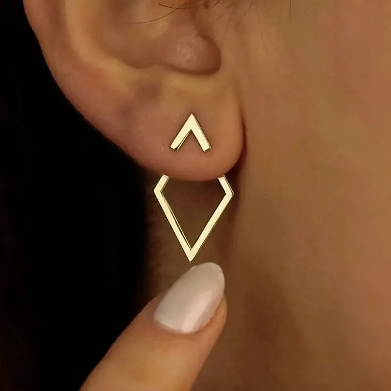 Retro Minimalist Geometric Square Stud Earrings with Detachable Triangles