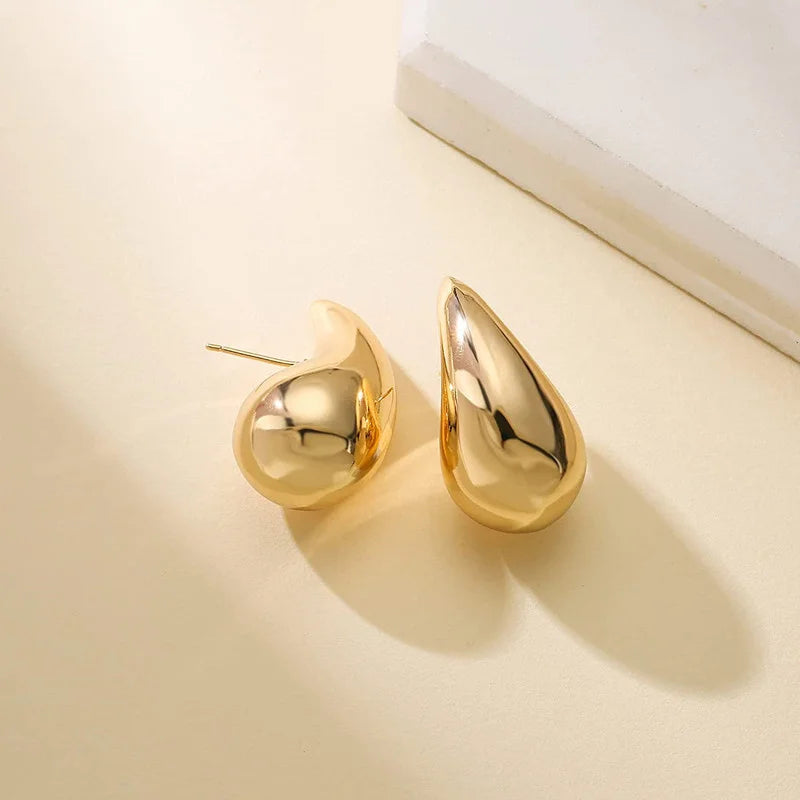Water Drop Brown Resin Stud Earrings with Vintage Dome & Gold Plated Design