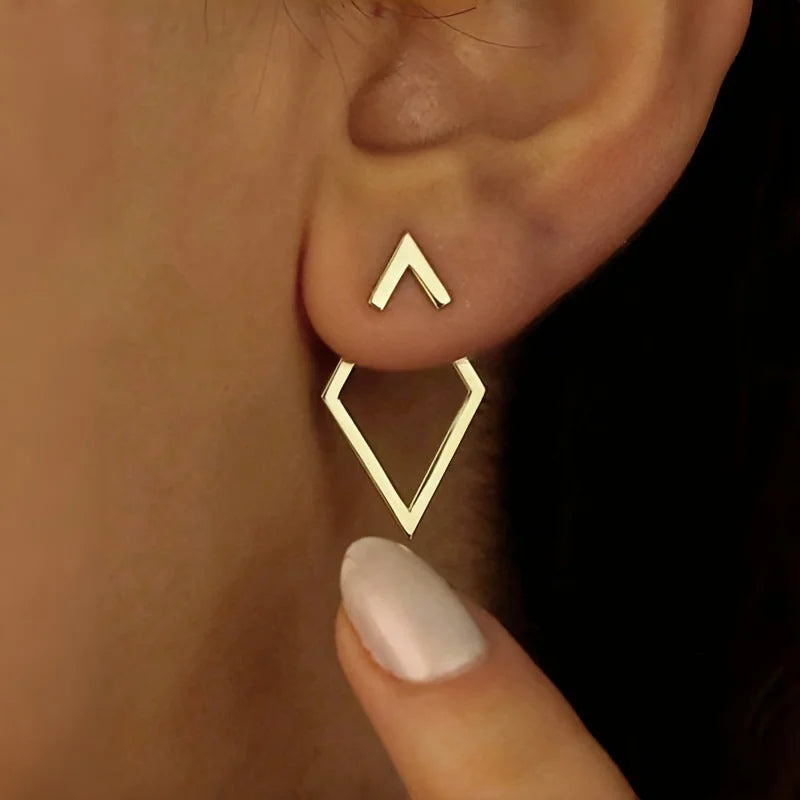 Retro Minimalist Geometric Square Stud Earrings with Detachable Triangles