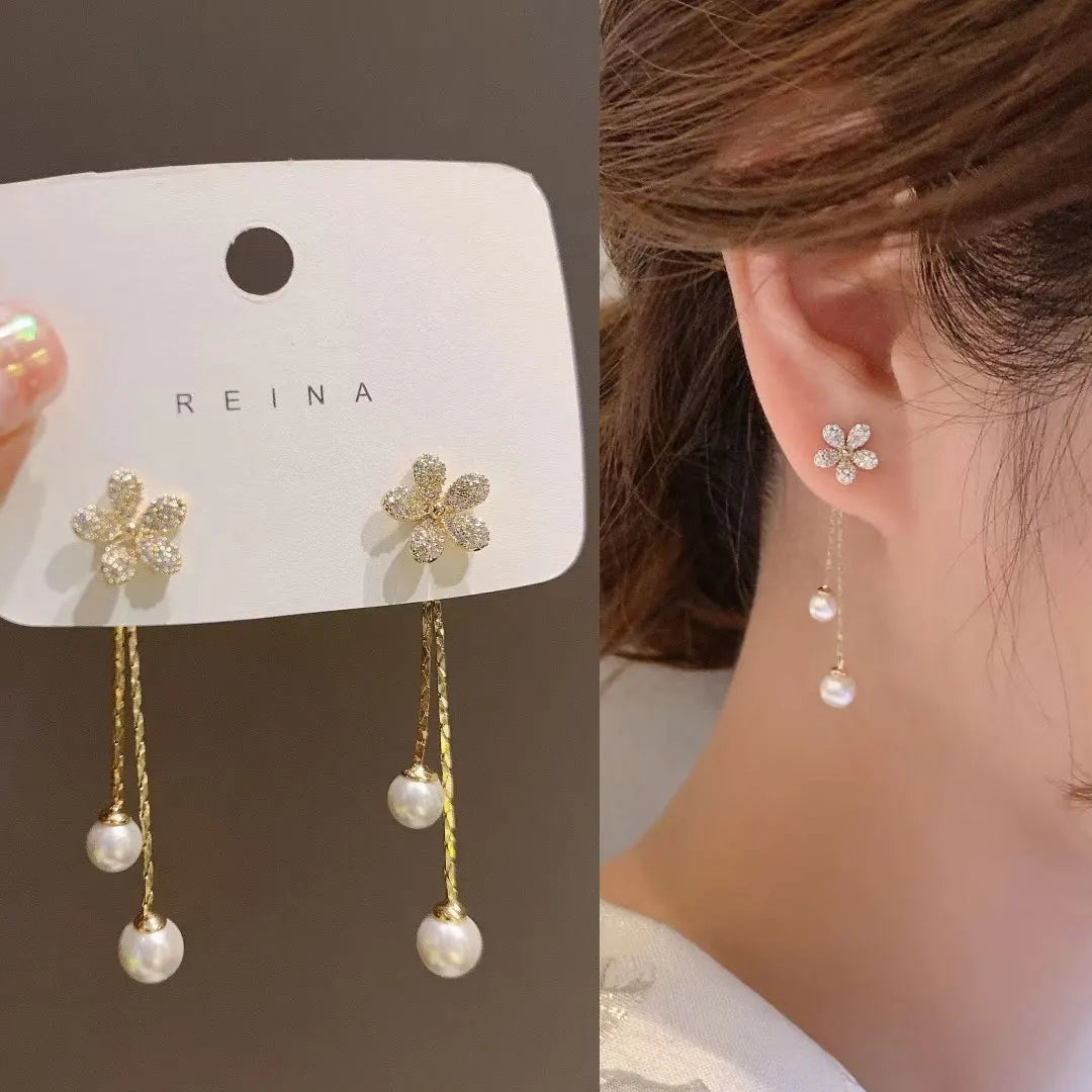Crystal & Pearl Dangle Earrings with Cube, Star, Floral & Vine Styles