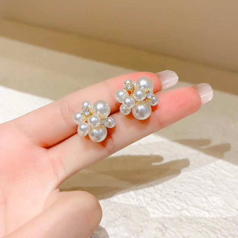 White Pearl Drop Earrings with Golden Round Hoops – 2024 Korean Fashion