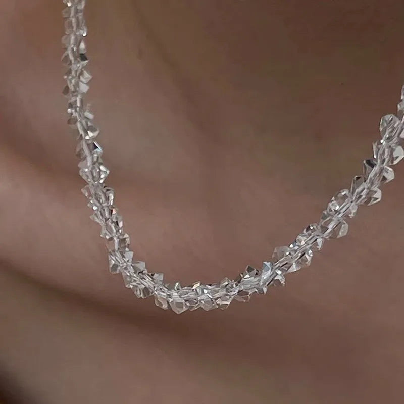 Irregular Beaded Choker Necklace with Multi-Cut Glass Crystal Beads