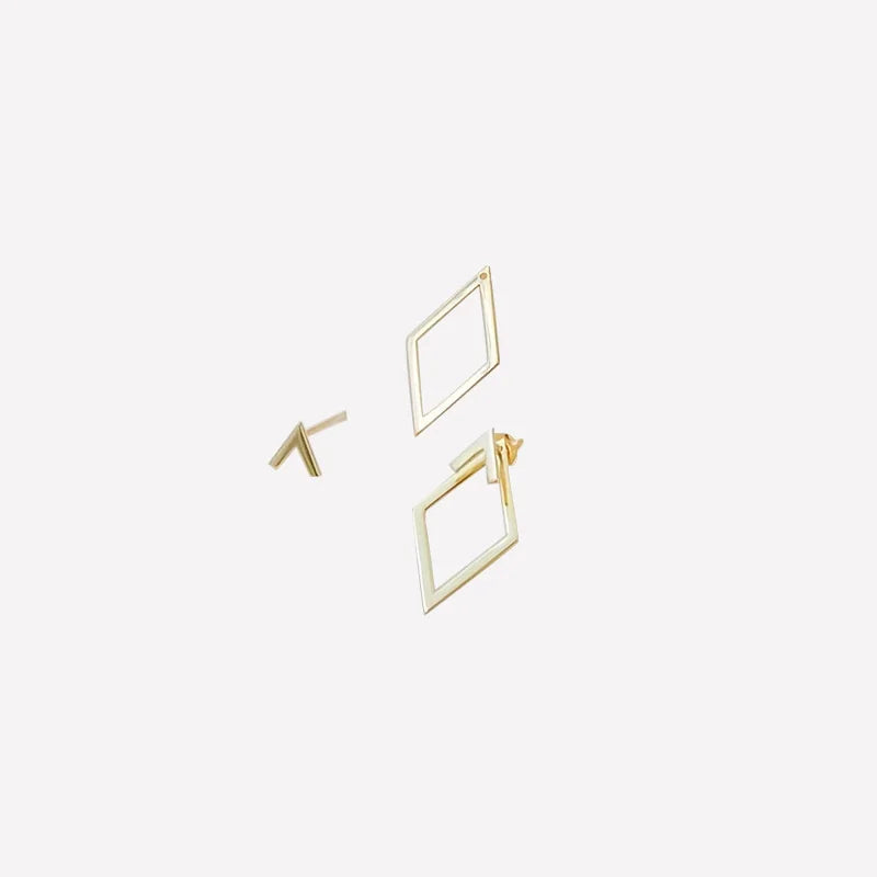 Retro Minimalist Geometric Square Stud Earrings with Detachable Triangles