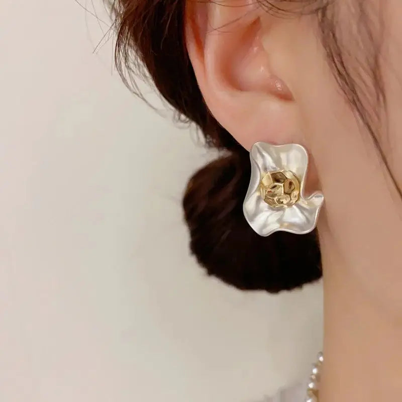 Petal & Bud Cluster Stud Earrings with Gold, Silver, Red, Green & Black