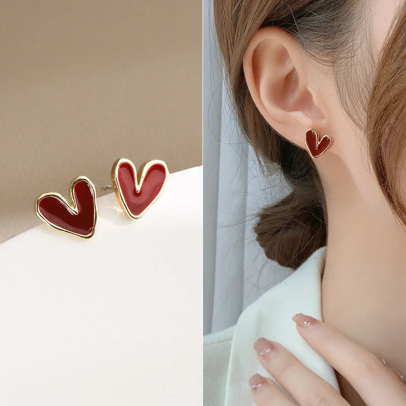 Heart Stud Earrings with Open, Enamel & Pearl Styles