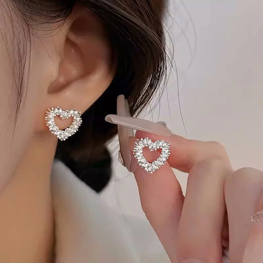 Metal Heart & Hoop Earrings with Hammered, Plain & Pavé Styles