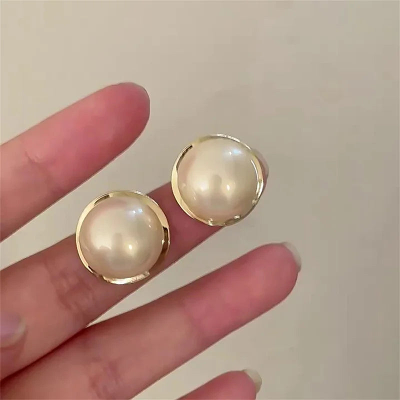 White Pearl Drop Earrings with Golden Round Hoops – 2024 Korean Fashion