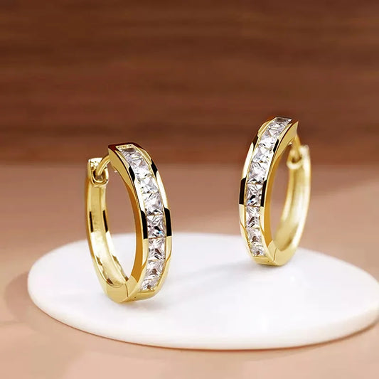Gold-Plated Stainless Steel Round Circle Earrings with Cubic Zirconia