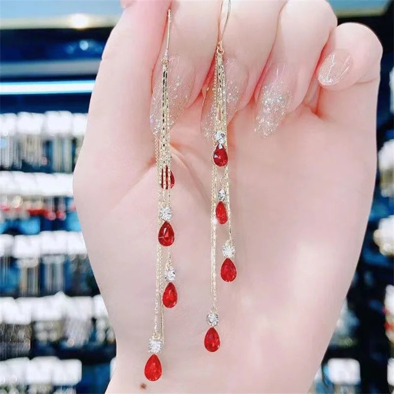 Green Zircon Tassel Earrings with Teardrop & Bar Drop Styles