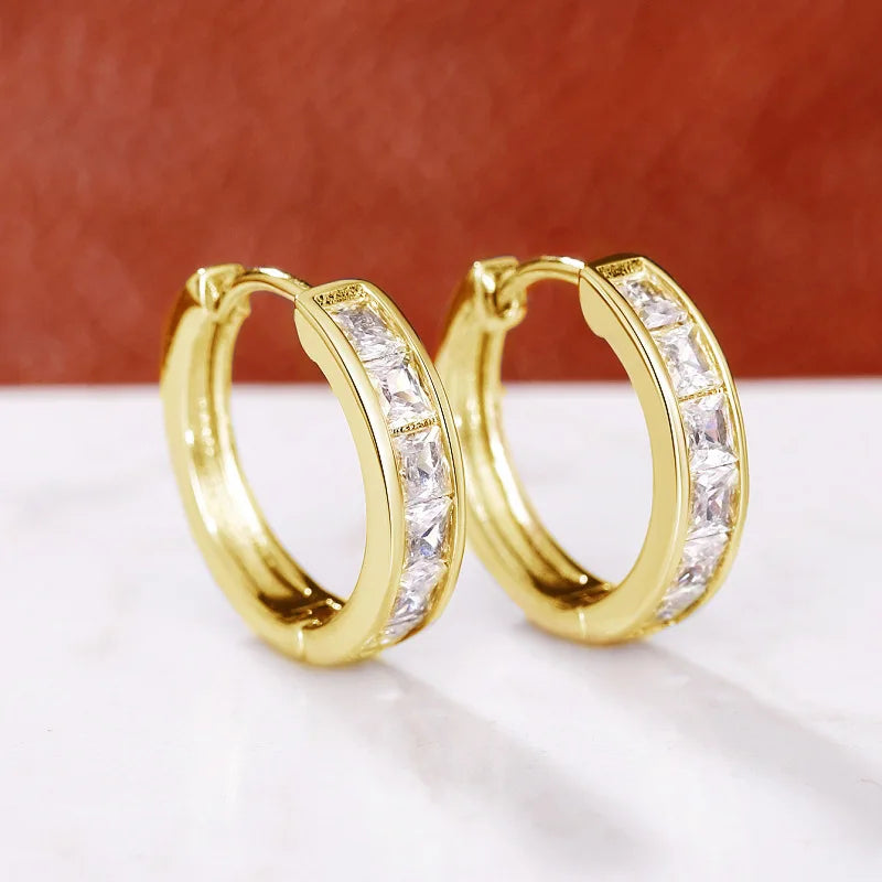 Gold-Plated Stainless Steel Round Circle Earrings with Cubic Zirconia