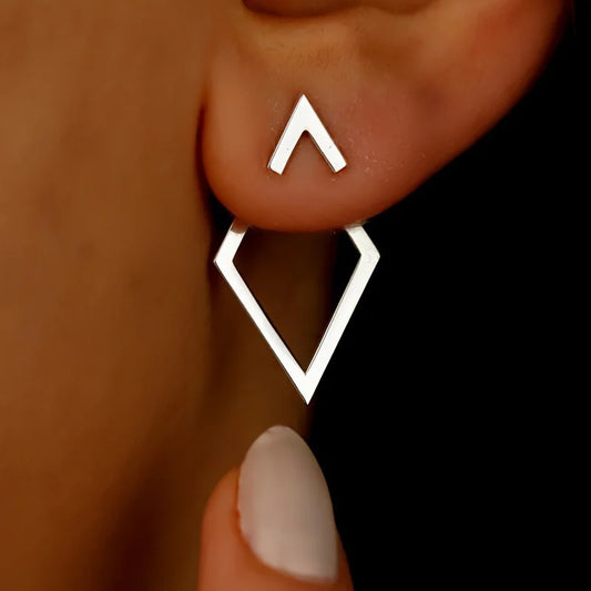 Retro Minimalist Geometric Square Stud Earrings with Detachable Triangles