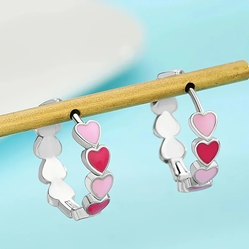 Pastel Heart Hoop Earrings with Multicolor Hearts – Blue & Pink