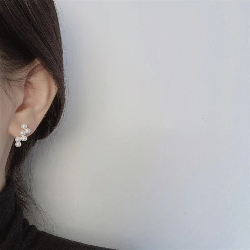 White Pearl Drop Earrings with Golden Round Hoops – 2024 Korean Fashion