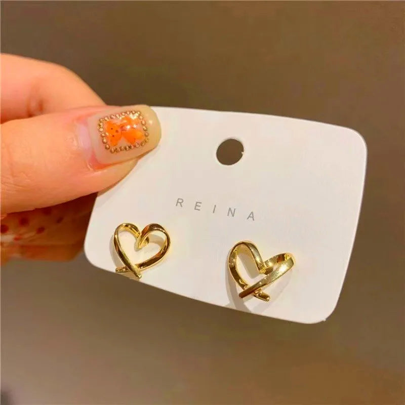 Heart Stud Earrings with Open, Enamel & Pearl Styles