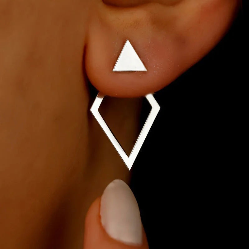 Retro Minimalist Geometric Square Stud Earrings with Detachable Triangles