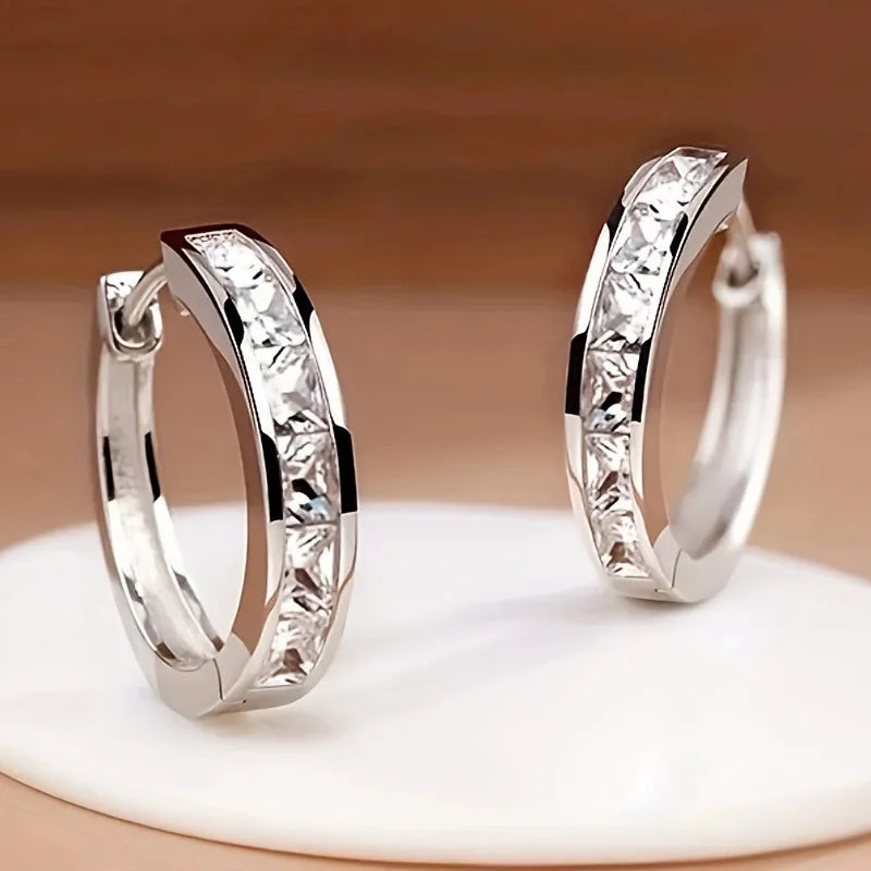 Gold-Plated Stainless Steel Round Circle Earrings with Cubic Zirconia