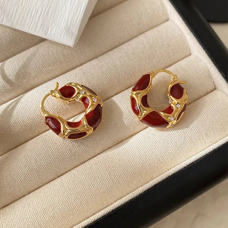 Enamel & Rhinestone Hoop Earrings with Cross, Swirl & Huggie Styles
