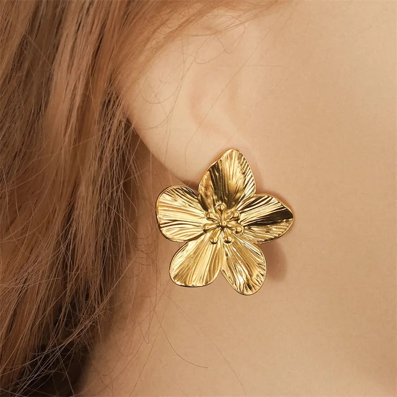 Petal & Bud Cluster Stud Earrings with Gold, Silver, Red, Green & Black