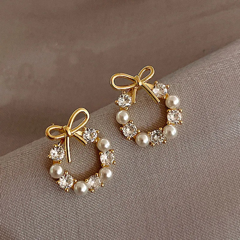 White Pearl Drop Earrings with Golden Round Hoops – 2024 Korean Fashion
