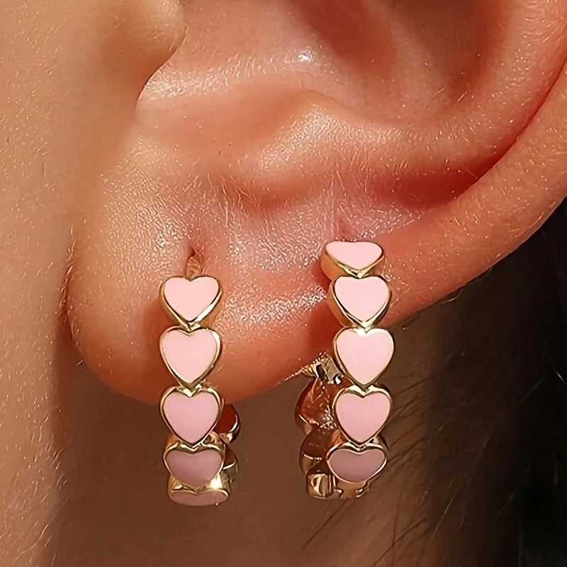 Pastel Heart Hoop Earrings with Multicolor Hearts – Blue & Pink