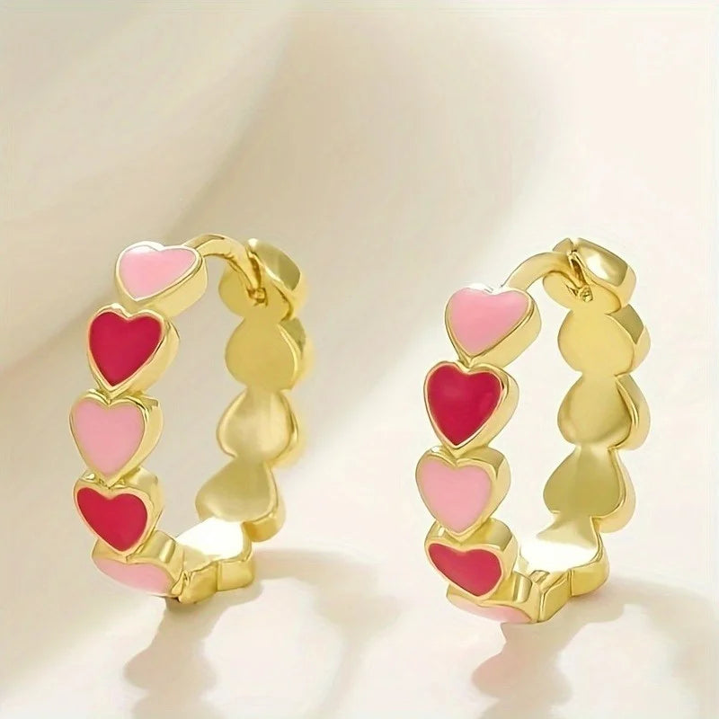 Pastel Heart Hoop Earrings with Multicolor Hearts – Blue & Pink