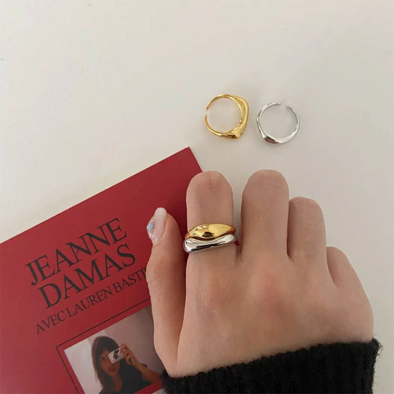 Gold & Silver Irregular Wave Rings with Simple Geometric Design