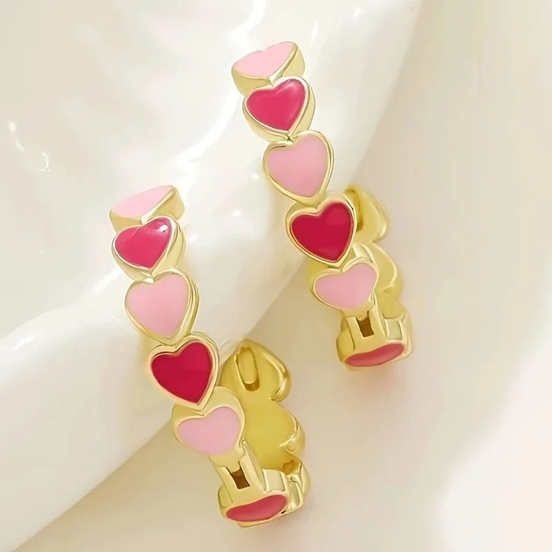 Pastel Heart Hoop Earrings with Multicolor Hearts – Blue & Pink