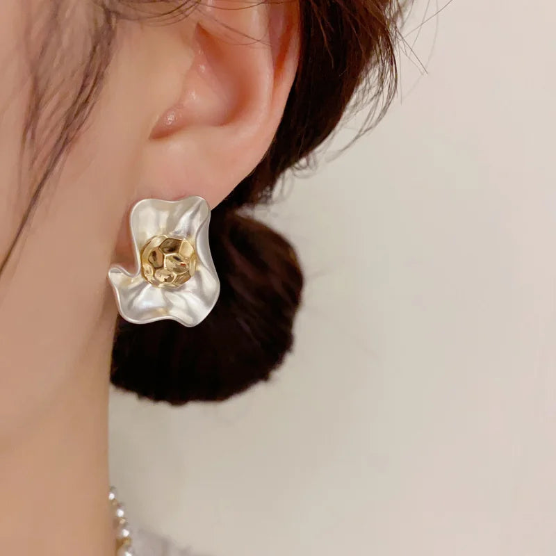 Petal & Bud Cluster Stud Earrings with Gold, Silver, Red, Green & Black