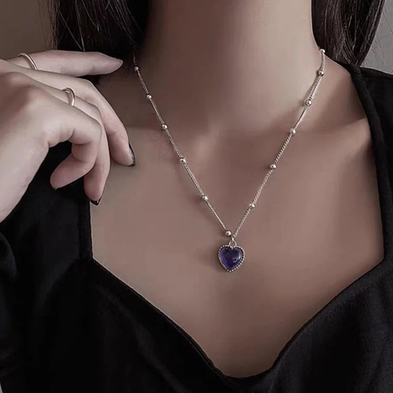 Color-Changing Mood Heart Pendant Necklace with Temperature-Sensitive Stone
